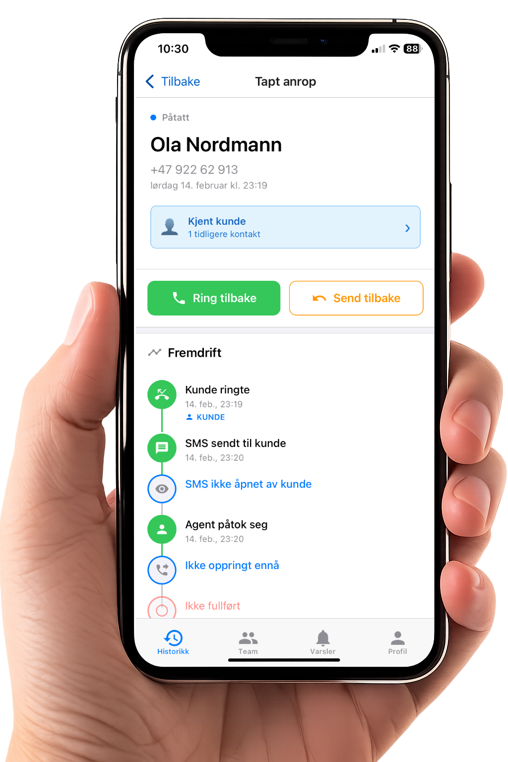 RingOpp app på iPhone